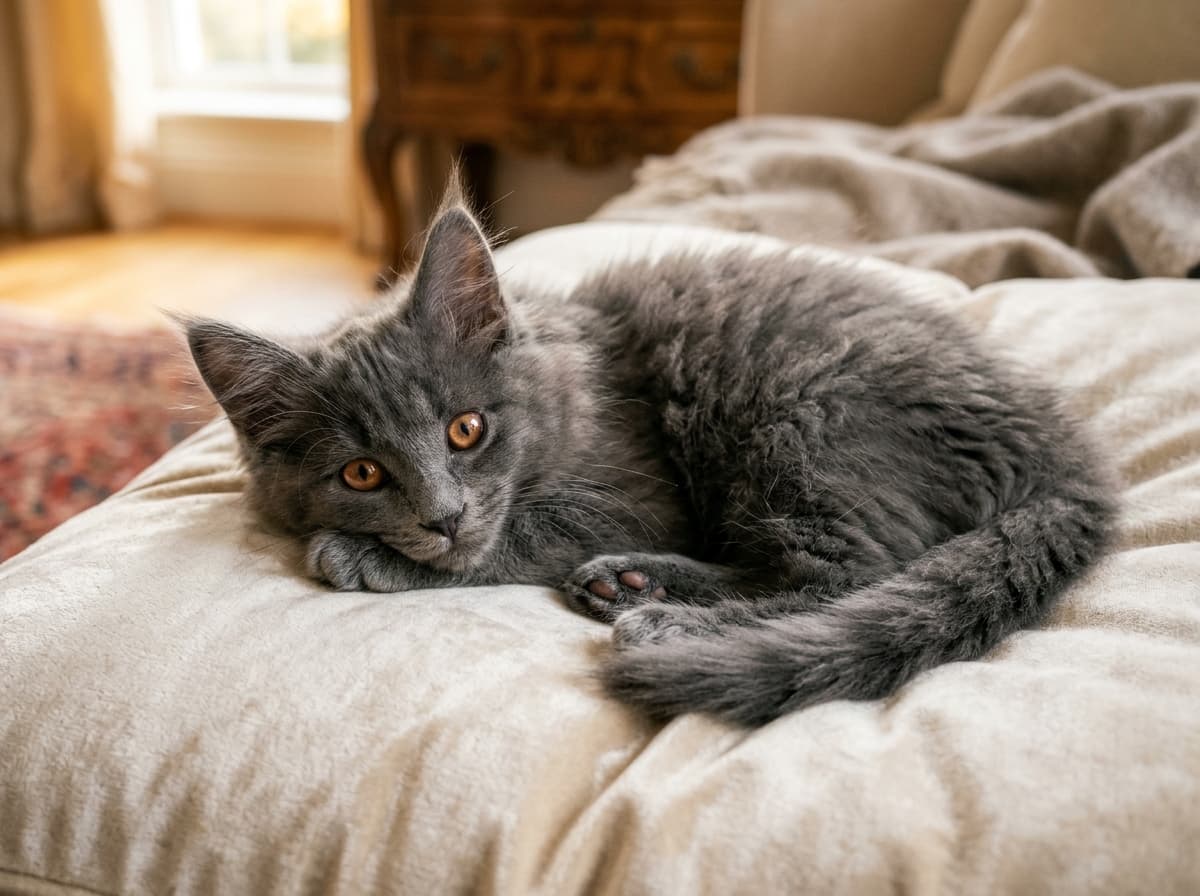 Misty (formerly Cleo) - Solid Blue (Slate Grey) Maine Coon adopted by Claire & Jonathan B. in Greenwich, Connecticut